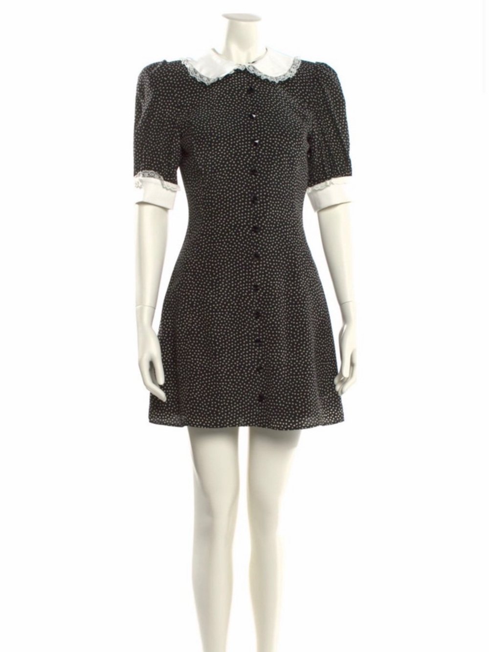 Alessandra Rich Black Polka Dot Mini Dress with White Collar
